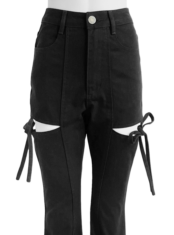 サイドカットアウトリボンフレアツイルパンツ