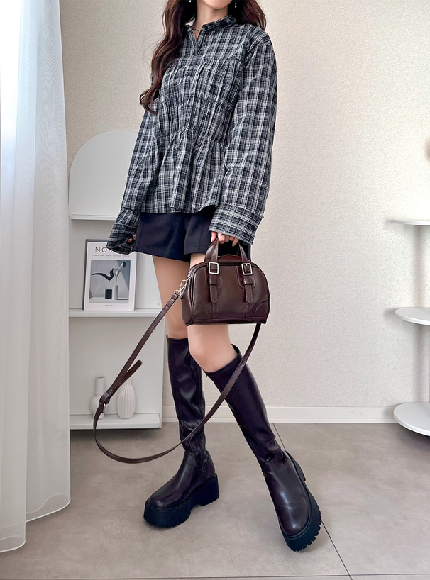 タータンチェック柄シャーリングシャツ