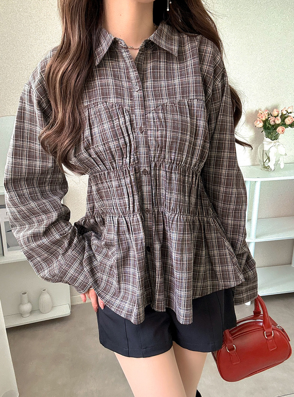 タータンチェック柄シャーリングシャツ