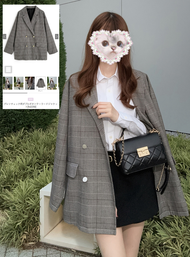グレンチェック柄ダブルボタンテーラードジャケット[fo2250
