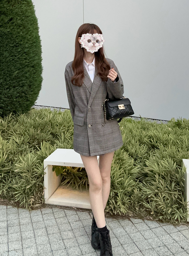 グレンチェック柄ダブルボタンテーラードジャケット[fo2250