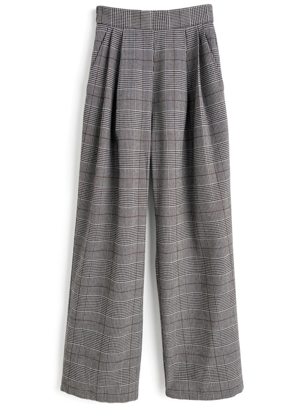 グレンチェック柄ツータックストレートパンツ[fo2254] | レディース