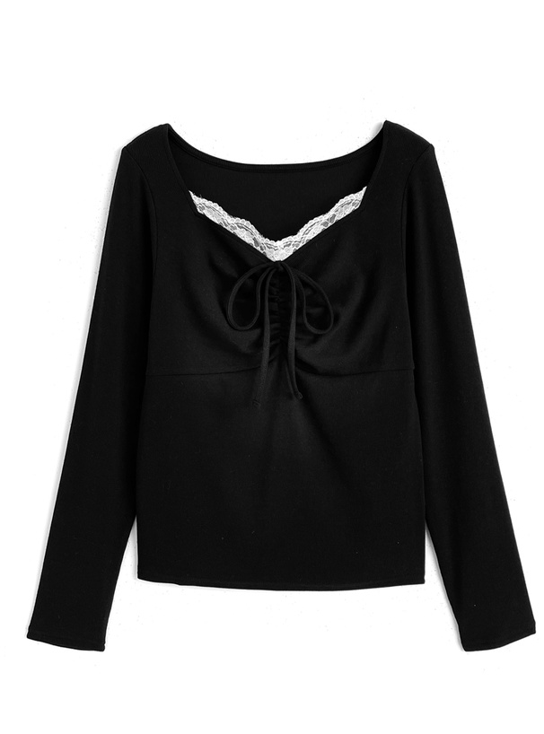 ギャザーリボンレースリブトップス[fo2259]