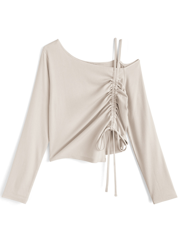 ワンショルダードロストリボンリブトップス