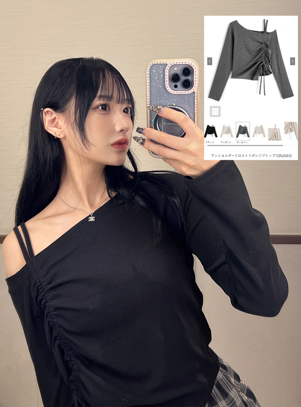 ワンショルダードロストリボンリブトップス[fo2261] | レディース