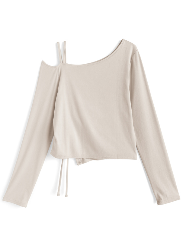 ワンショルダードロストリボンリブトップス