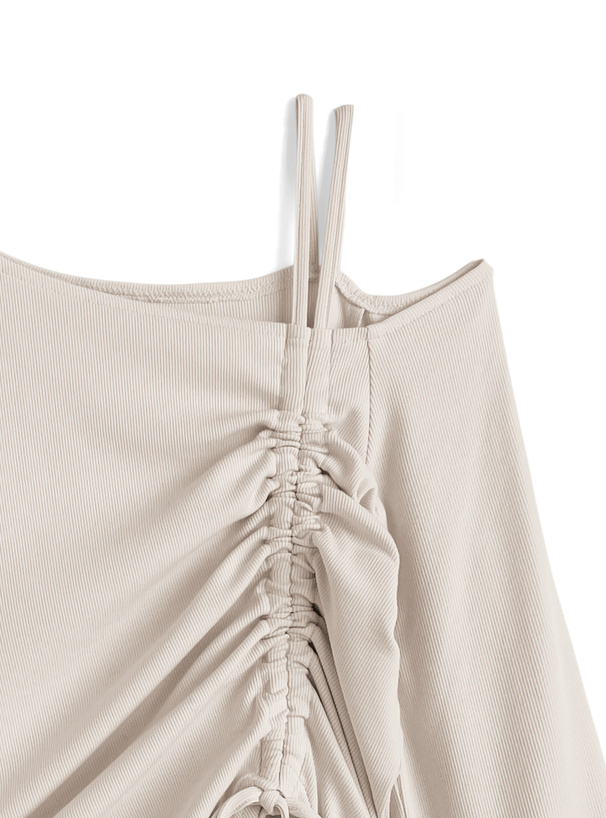 ワンショルダードロストリボンリブトップス