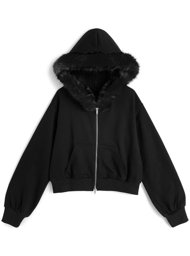 ファーフードダブルジップスウェットパーカー