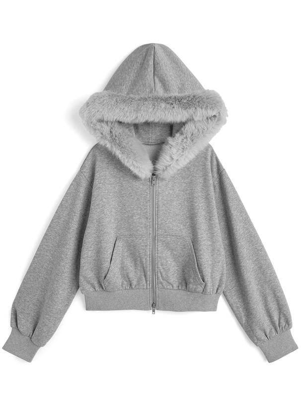 ファーフードダブルジップスウェットパーカー