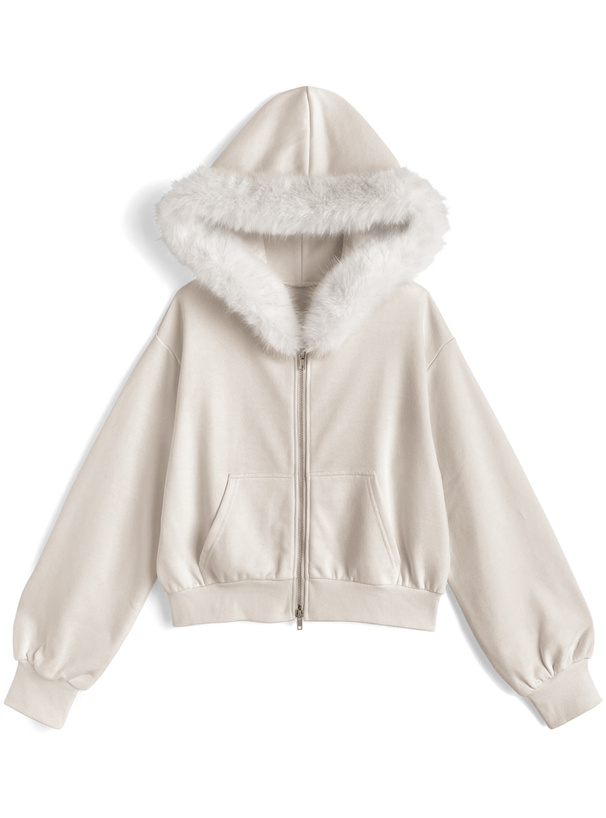 ファーフードダブルジップスウェットパーカー