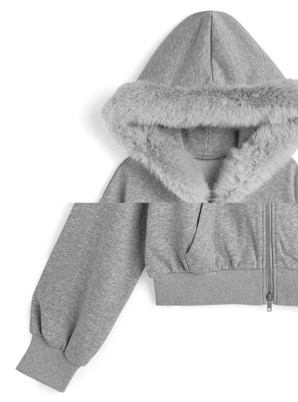 ファーフードダブルジップスウェットパーカー