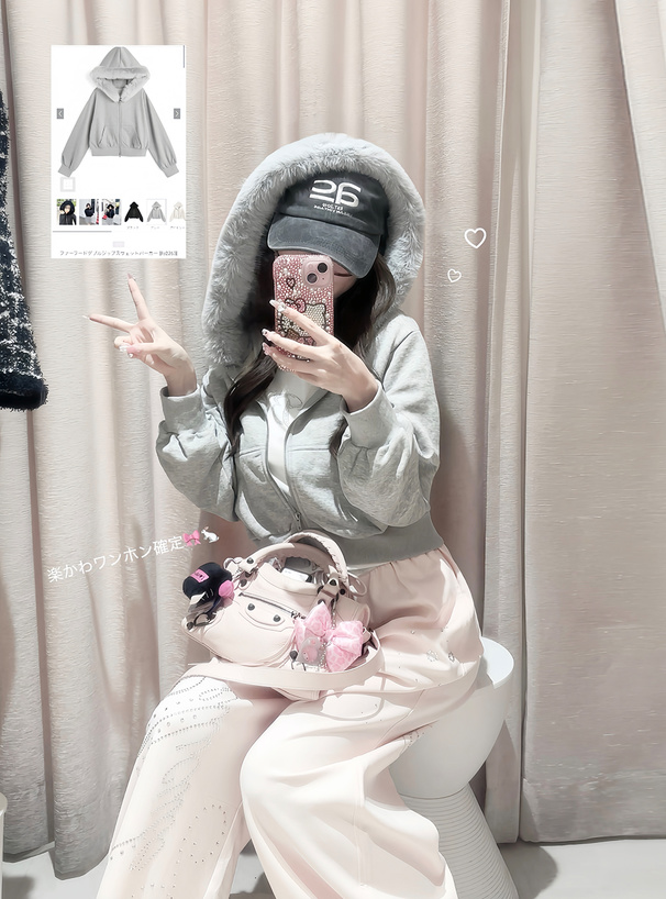 ファーフードダブルジップスウェットパーカー[fo2263