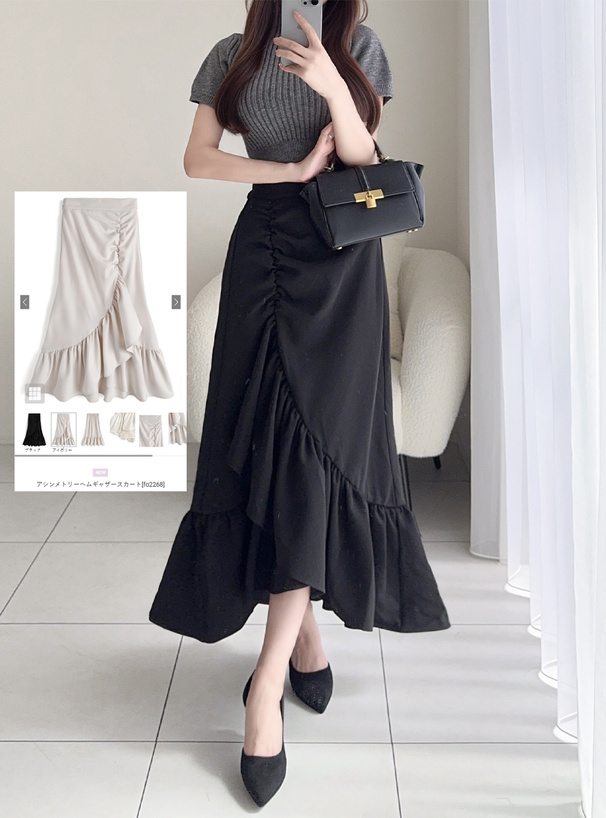 美品★ELLIE★アジャストギャザースカート★ブラック yuiさんコラボ ]バイアス切替えギャザースカート [M4191] | 2/5(木)12