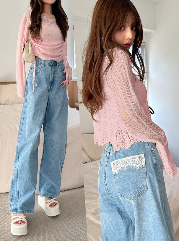 ポケットレースワイドデニムパンツ