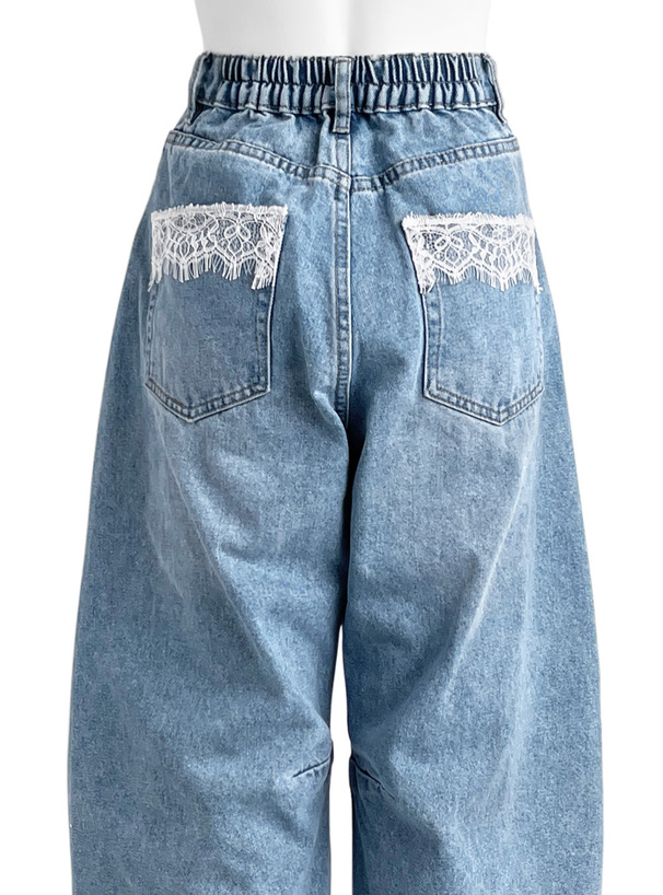 ポケットレースワイドデニムパンツ
