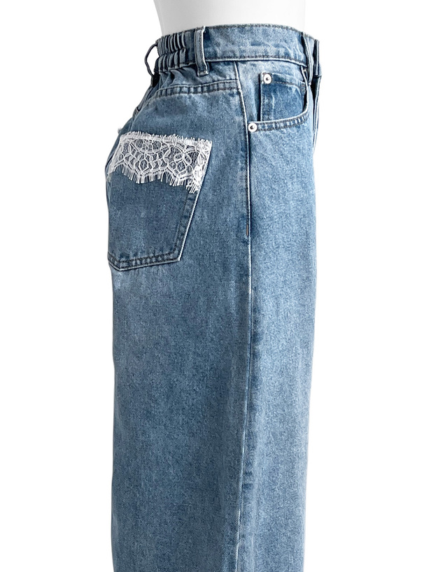 ポケットレースワイドデニムパンツ