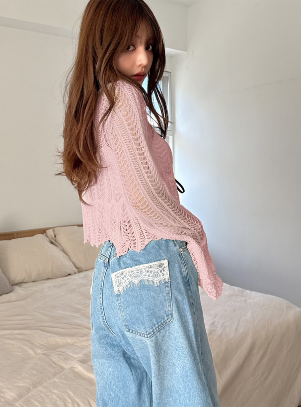 ポケットレースワイドデニムパンツ