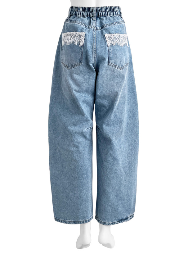 ポケットレースワイドデニムパンツ