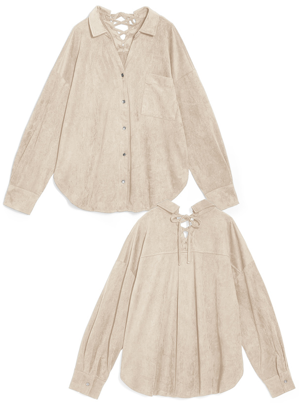 バックレースアップスエードシャツ