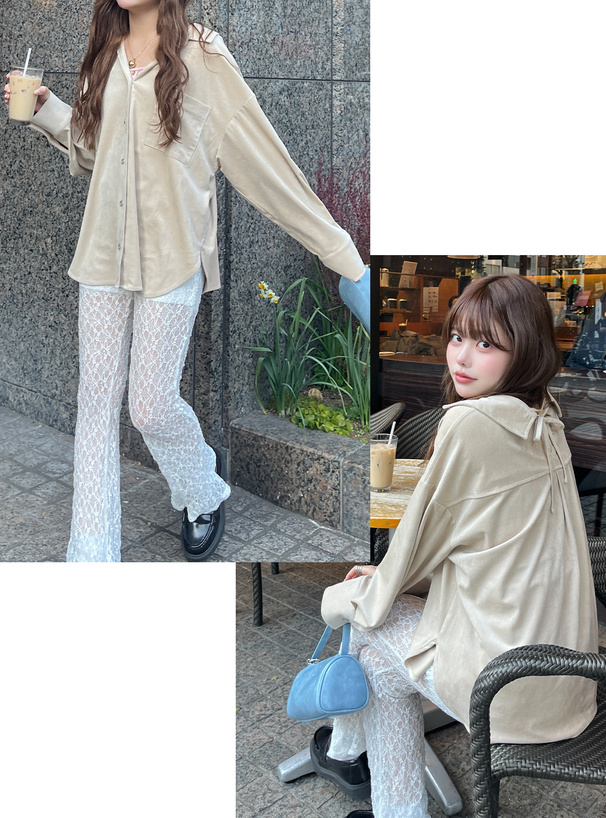 バックレースアップスエードシャツ