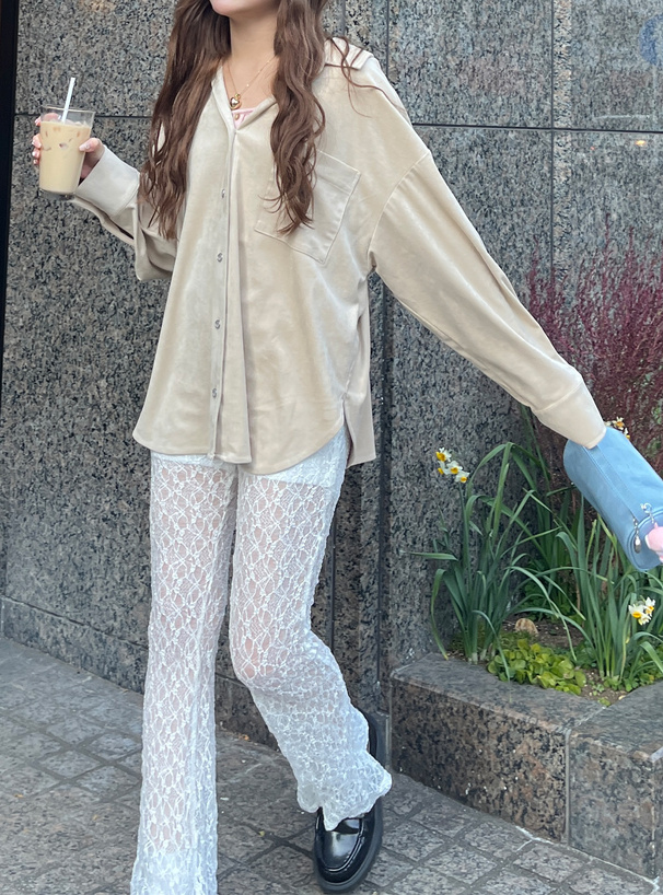 バックレースアップスエードシャツ