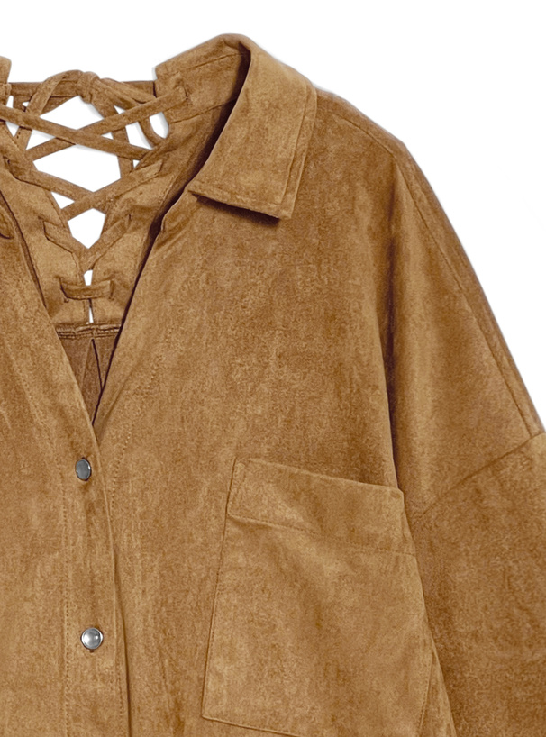 バックレースアップスエードシャツ