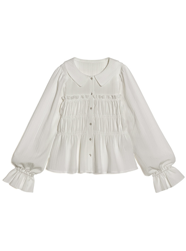 シャーリングデザインキャンディスリーブブラウス