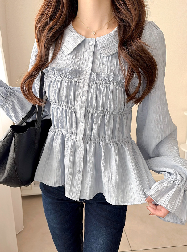 シャーリングデザインキャンディスリーブブラウス