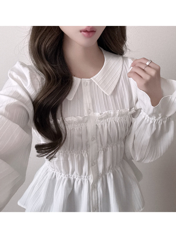 シャーリングデザインキャンディスリーブブラウス