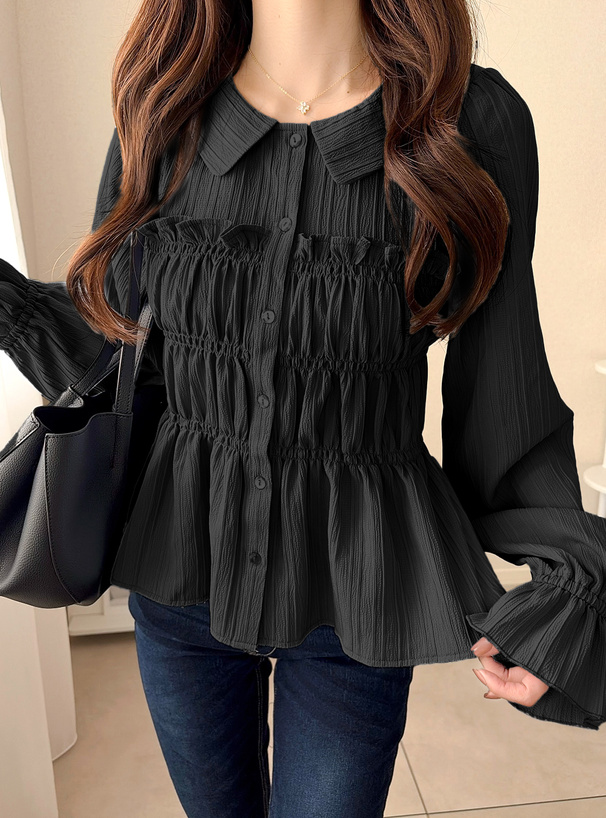 シャーリングデザインキャンディスリーブブラウス