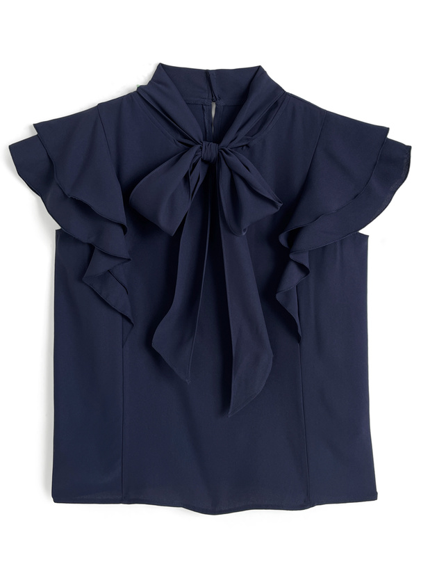 ボウタイフリルノースリーブブラウス