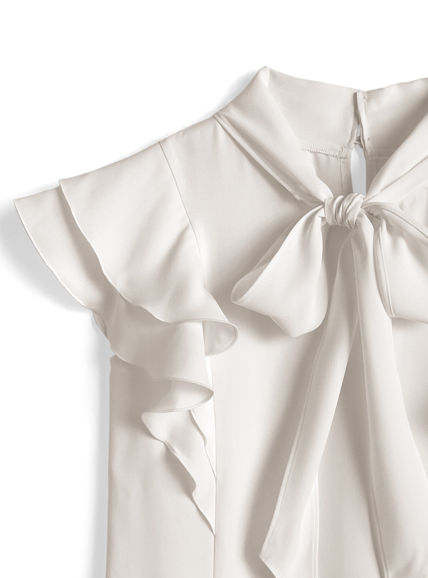 ボウタイフリルノースリーブブラウス