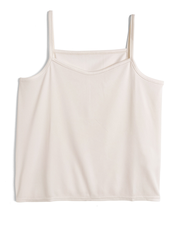 キャミソール付きドット柄ネックリボンパフスリーブチュールトップス