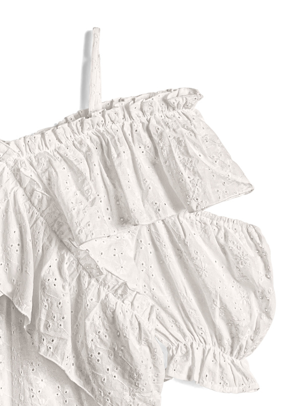 2Wayクロスフリルショルダーオープンレースブラウス