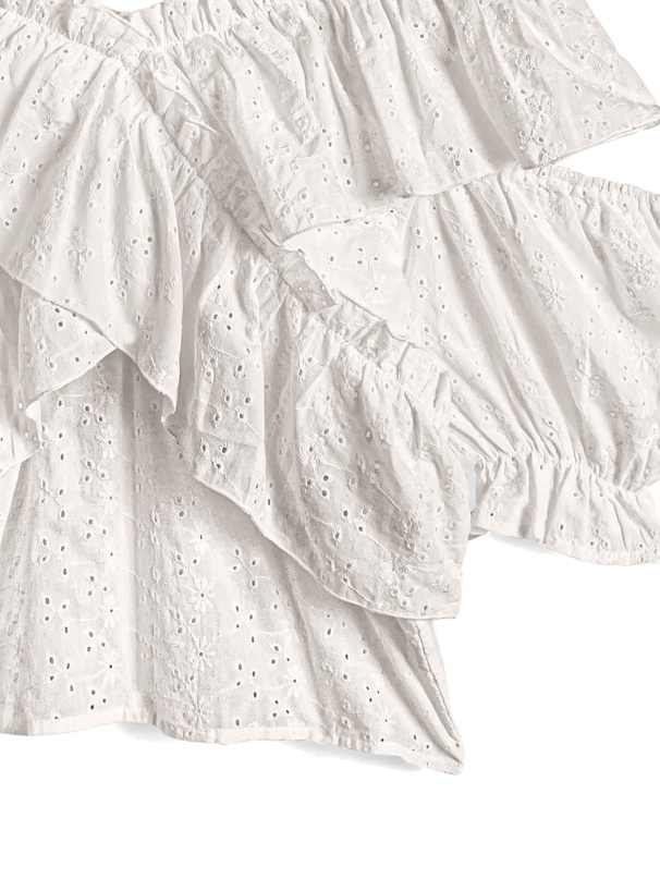 2Wayクロスフリルショルダーオープンレースブラウス