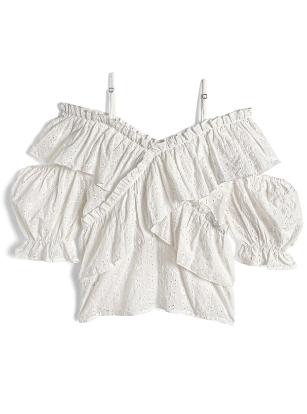 2Wayクロスフリルショルダーオープンレースブラウス