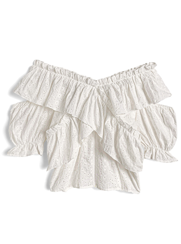 2Wayクロスフリルショルダーオープンレースブラウス