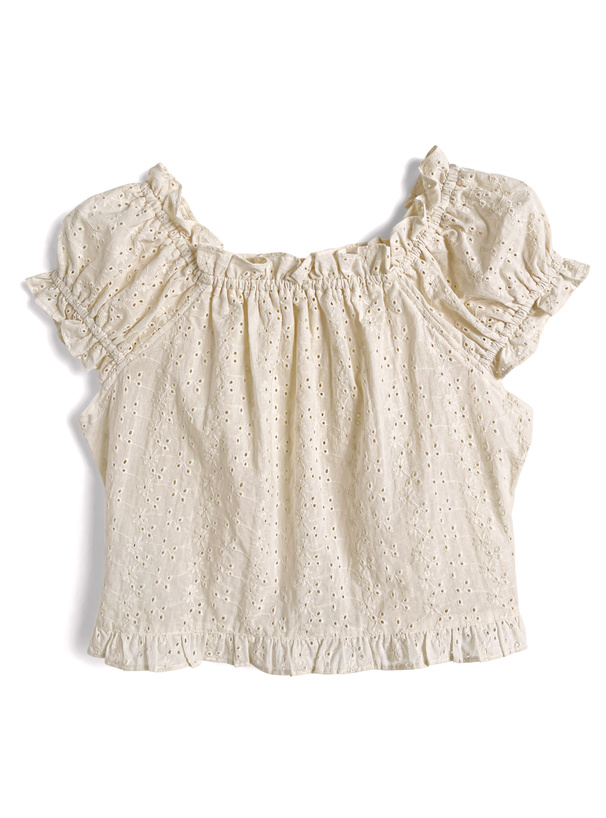 ギャザーフリルレースブラウス