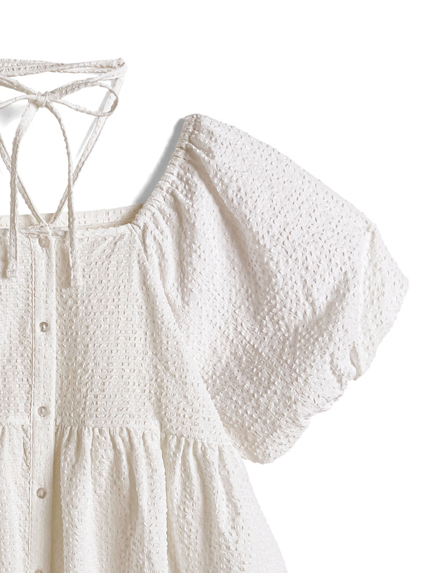 ホルターネック付きバルーンスリーブペプラムブラウス