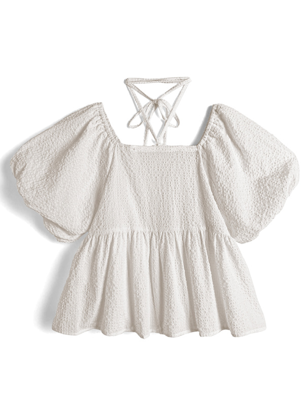 ホルターネック付きバルーンスリーブペプラムブラウス