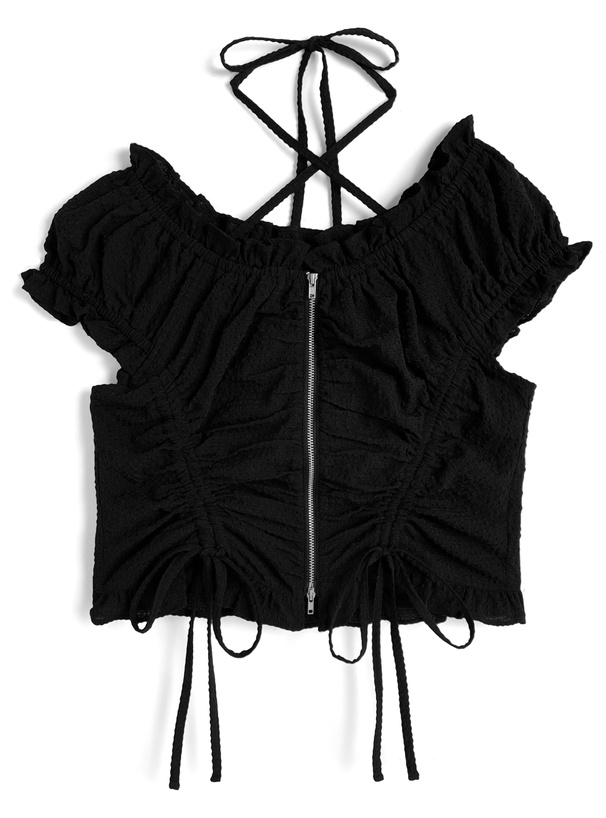 前後2Wayクロスネックダブルジップドロストトップス