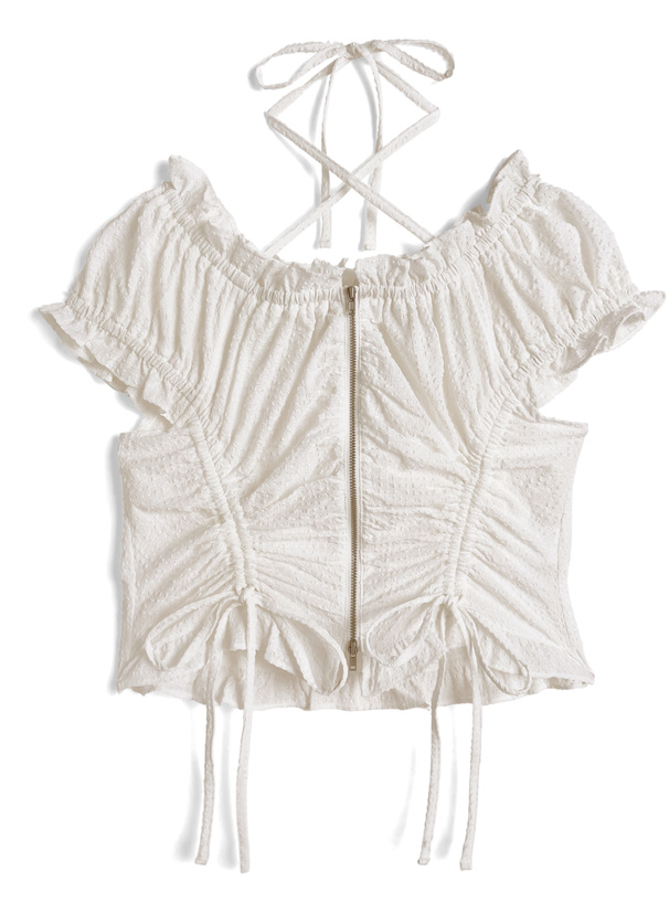 前後2Wayクロスネックダブルジップドロストトップス