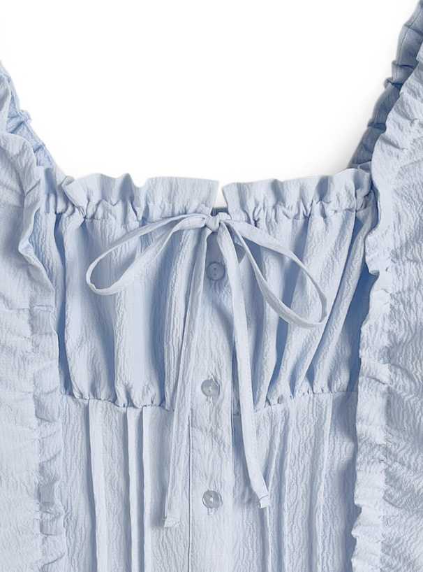 スクエアネックバルーンスリーブフリルブラウス