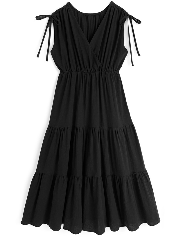 カシュクールギャザーリボンノースリーブワンピース