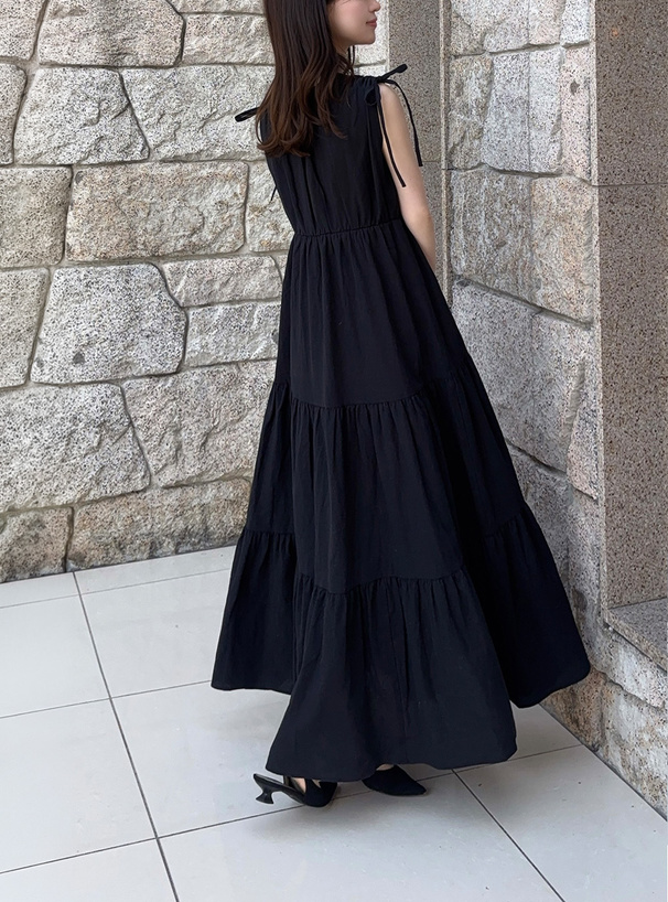 カシュクールギャザーリボンノースリーブワンピース