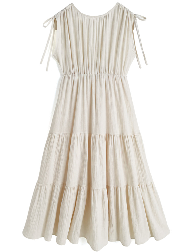 カシュクールギャザーリボンノースリーブワンピース