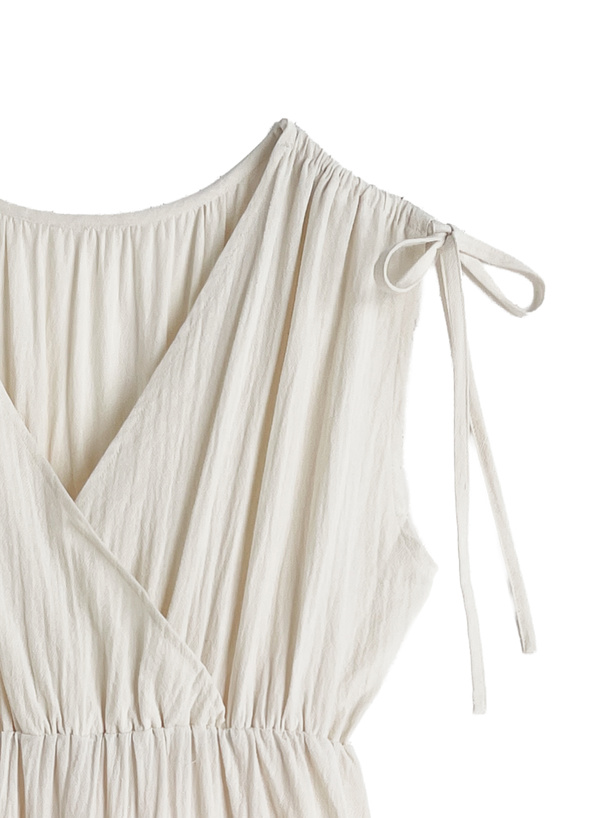 カシュクールギャザーリボンノースリーブワンピース