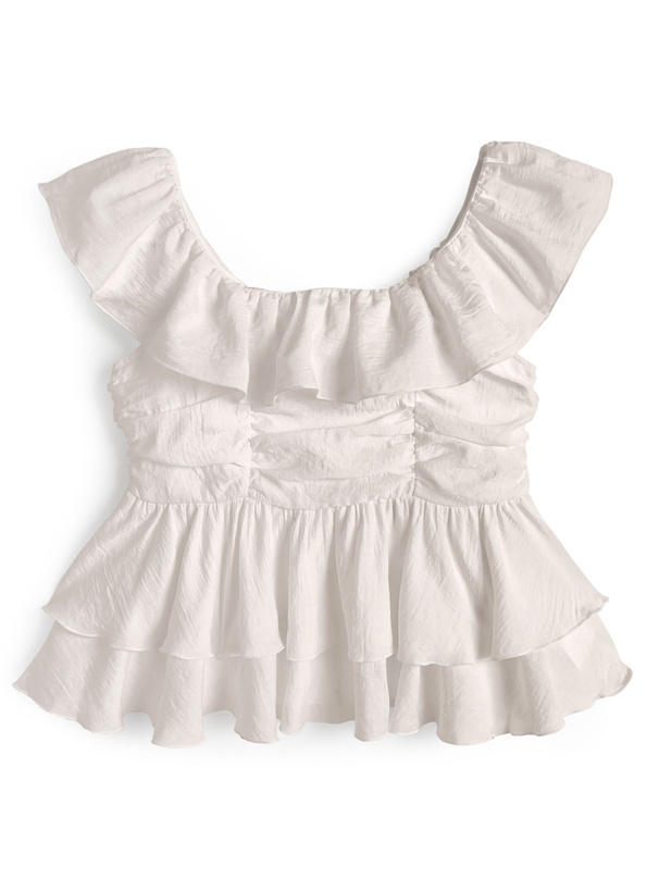 ギャザーフリルノースリーブブラウス