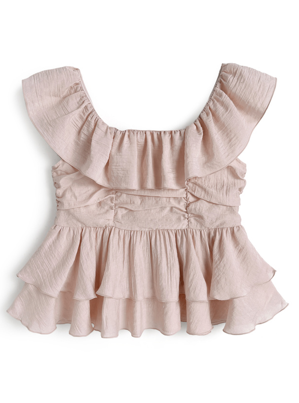 ギャザーフリルノースリーブブラウス