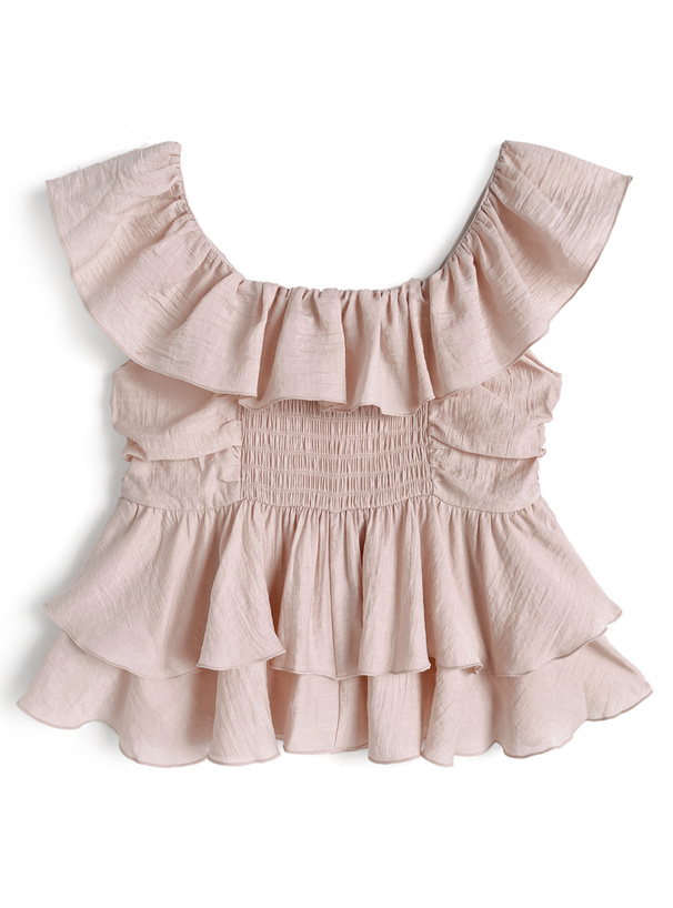 ギャザーフリルノースリーブブラウス